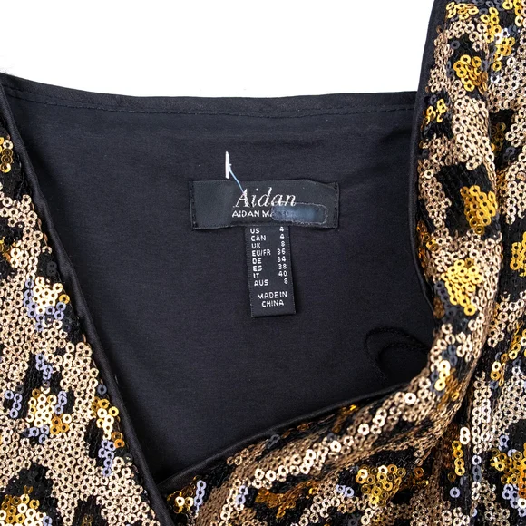 Aidan AIDAN MATTOX Leopard Sequin Wrap Dress Gown $285 - Size 4 / S